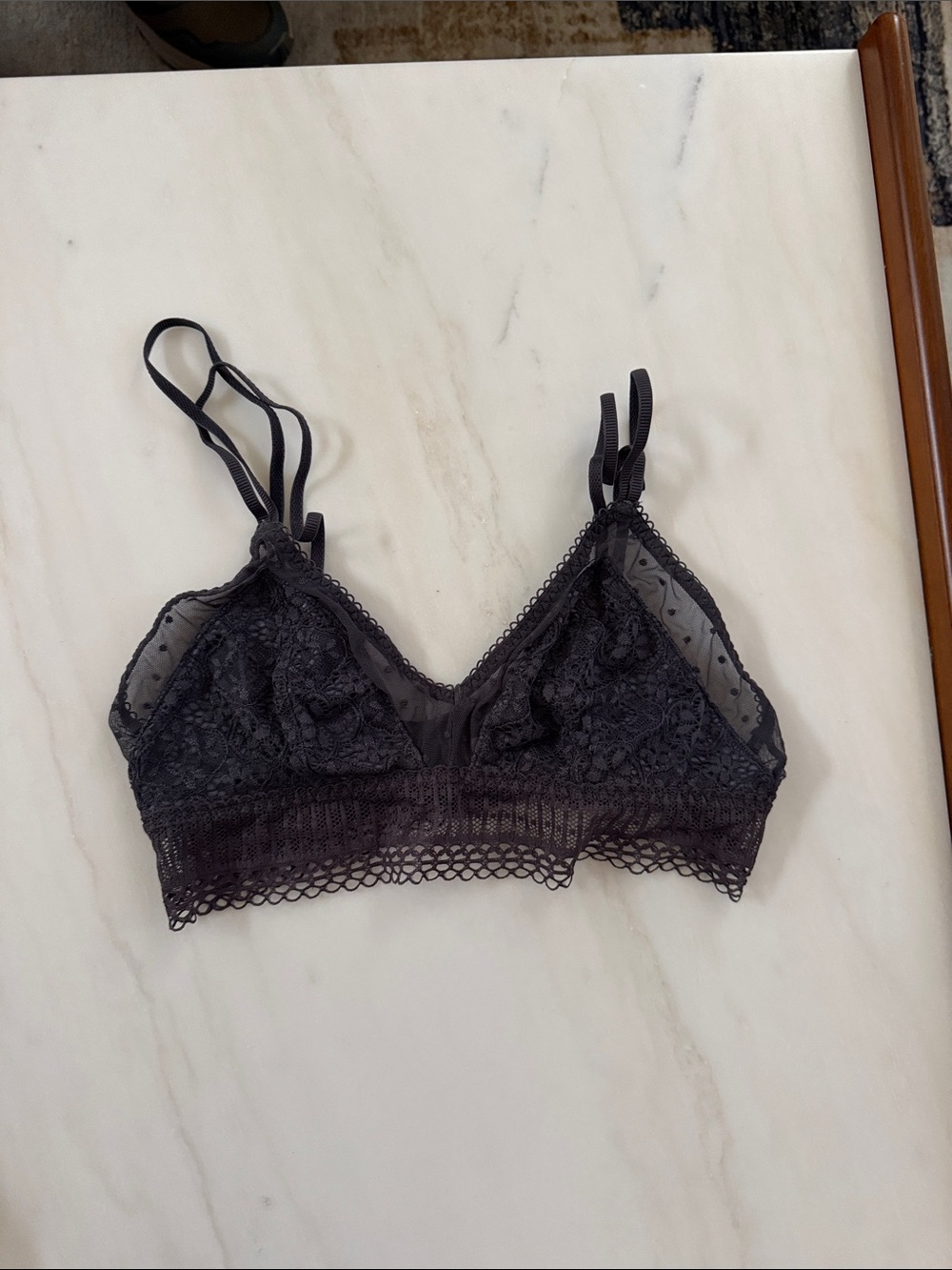 Sheer Lace Bralette in Black ash grey with Double Straps